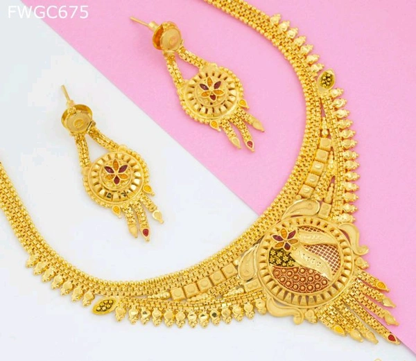 SK JEWELLERS Moon Cut Necklace  With Earrings For Women 