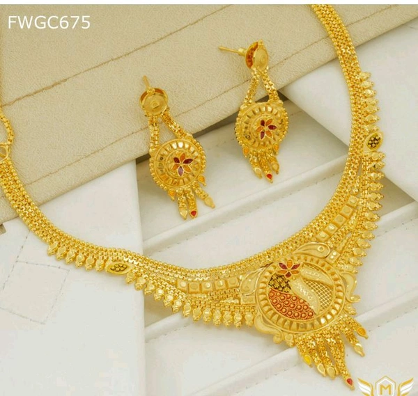 SK JEWELLERS Moon Cut Necklace  With Earrings For Women 