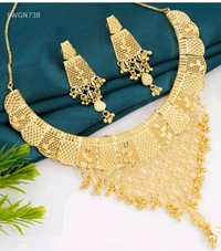 SK JEWELLERS Antique Gold Plated Temple Necklace Set With Earrings For Women. 