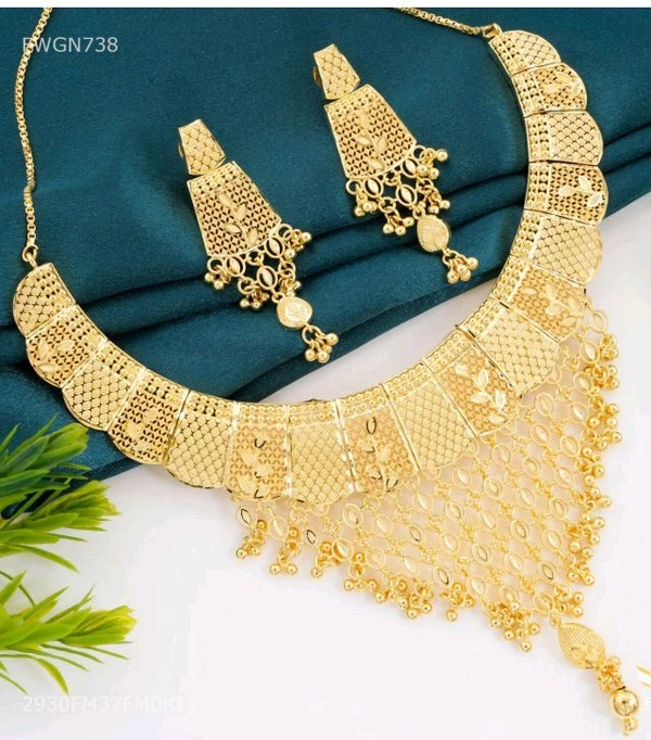 SK JEWELLERS Antique Gold Plated Temple Necklace Set With Earrings For Women. 
