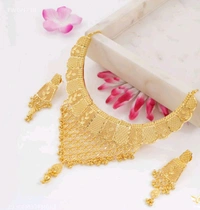 SK JEWELLERS Antique Gold Plated Temple Necklace Set With Earrings For Women. 
