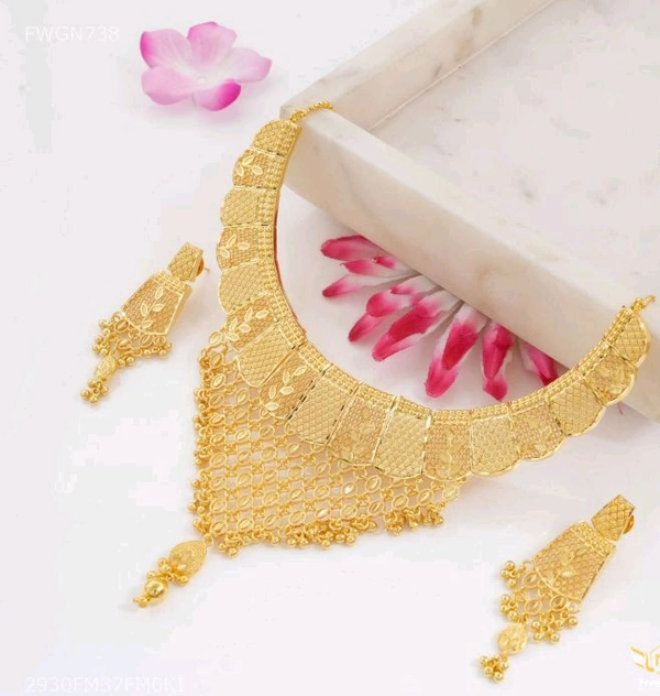 SK JEWELLERS Antique Gold Plated Temple Necklace Set With Earrings For Women. 