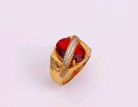SK JEWELLERS Red Chakra AD Cross Golden Ring 