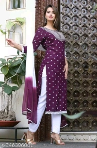 WOMAN FASHION WHITE EMROIDERY NECK SUIT PC PRIN... - Magenta, Xl