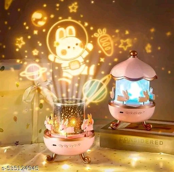 SKYVILLA Bunny Carousel Night Light Projector, 6 Set Films Rotating LED Lamp, S...