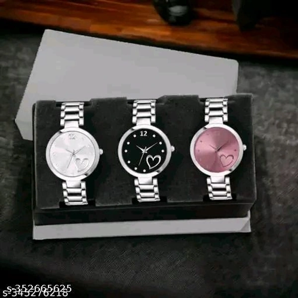 Elite Watch Pack Of 3 ( Silver, Black,Pink ) 
