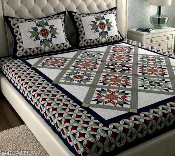 Rajasthani 100% Pure Cotton Single Bedsheet With 1 Pillow C... - Black, Queen