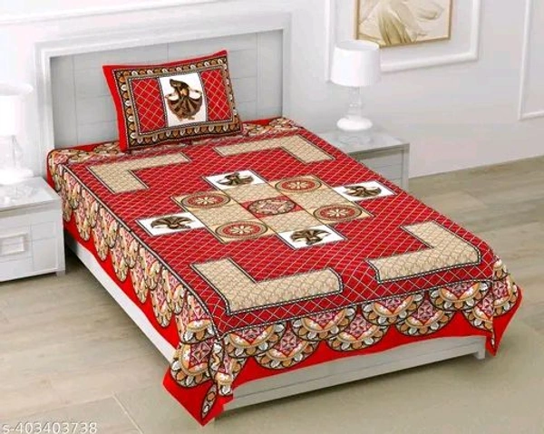 Rajasthani 100% Pure Cotton Single Bedsheet With 1 Pillow C... - Red, Single