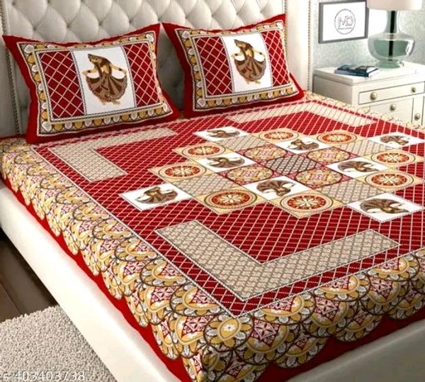 Rajasthani 100% Pure Cotton Single Bedsheet With 1 Pillow C... - Red, Double