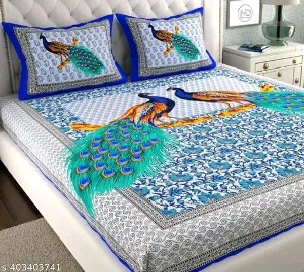 Rajasthani 100% Pure Cotton Single Bedsheet With 1 Pillow C... - Blue, Queen