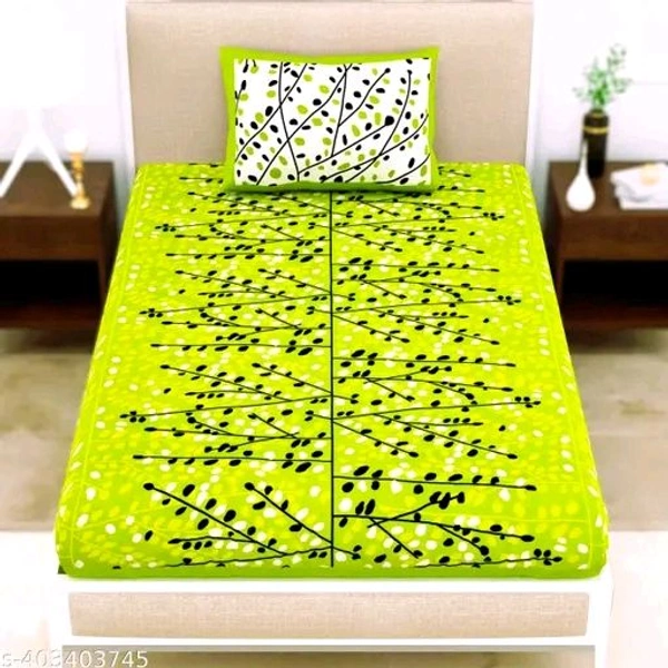 Rajasthani 100% Pure Cotton Single Bedsheet With 1 Pillow C... - Green, Single