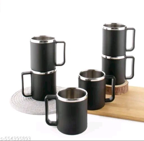 Premium Quality Insulated Thermoware Tea Coffee Cup Mug Set - Stainless Steel and P... - Black