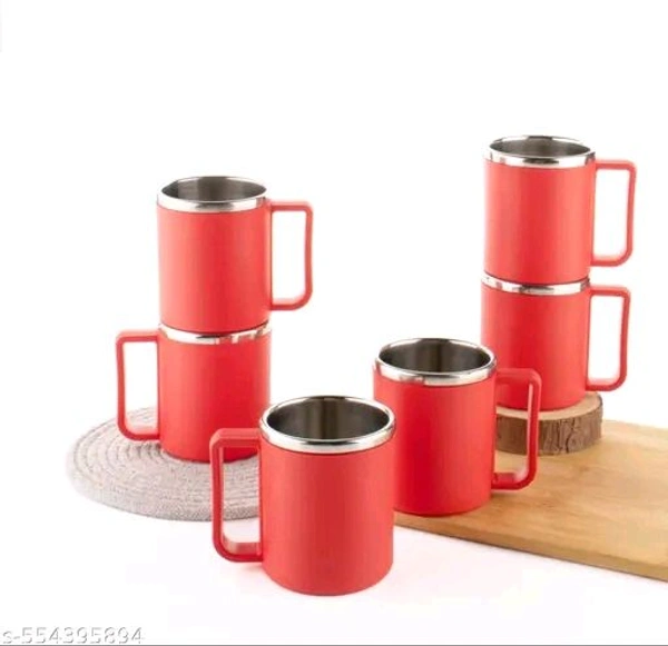 Premium Quality Insulated Thermoware Tea Coffee Cup Mug Set - Stainless Steel and P... - Red
