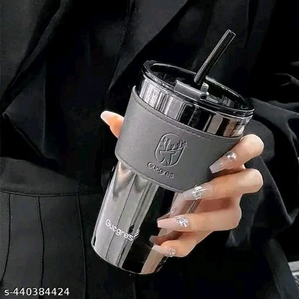 Glass Coffee Sipper Mug with Leather Grip Pack of 1, 450ml Clear Drinking Glasses Tu...