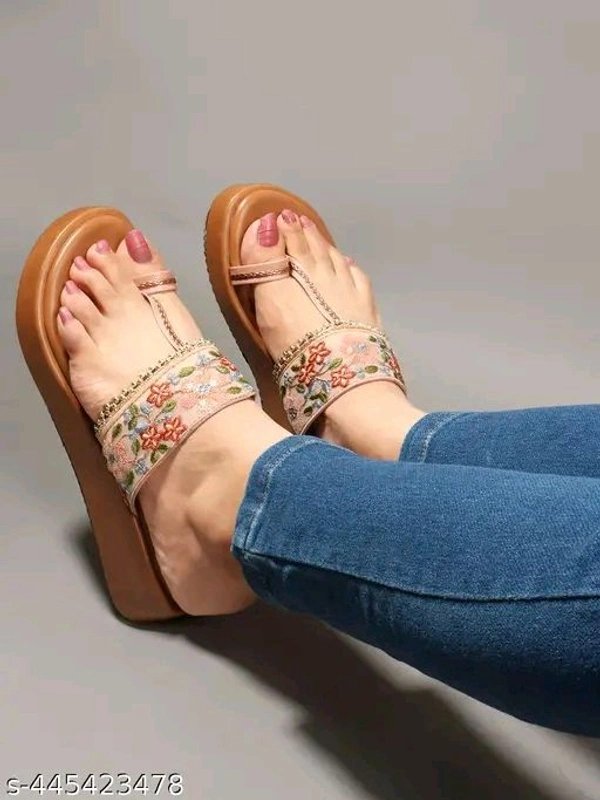 Stylish Ethnic Platform Heels/Floral Embroidery Designer Slippers/Trendy Comf... - 7