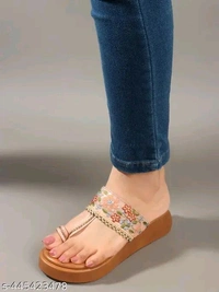 Stylish Ethnic Platform Heels/Floral Embroidery Designer Slippers/Trendy Comf... - 7