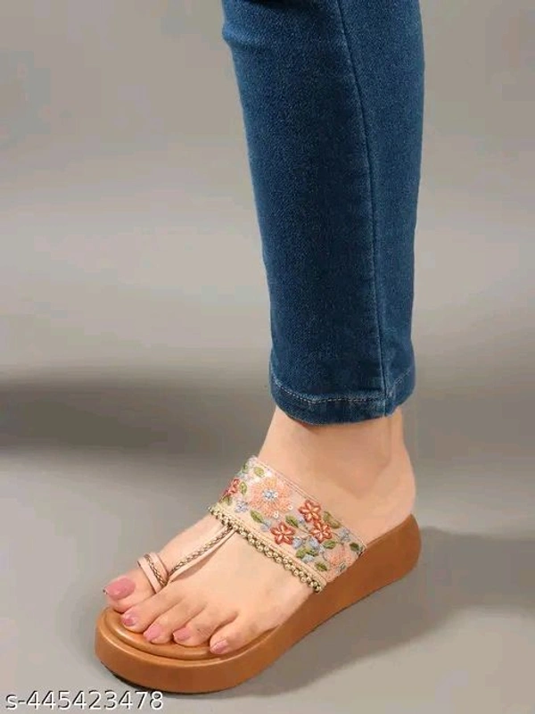 Stylish Ethnic Platform Heels/Floral Embroidery Designer Slippers/Trendy Comf... - 7