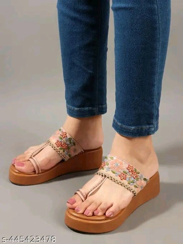 Stylish Ethnic Platform Heels/Floral Embroidery Designer Slippers/Trendy Comf... - 8