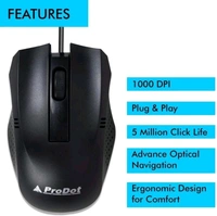 Prodot Wired Black Mouse - Black