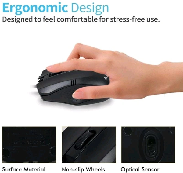 Prodot Wired Black Mouse - Black