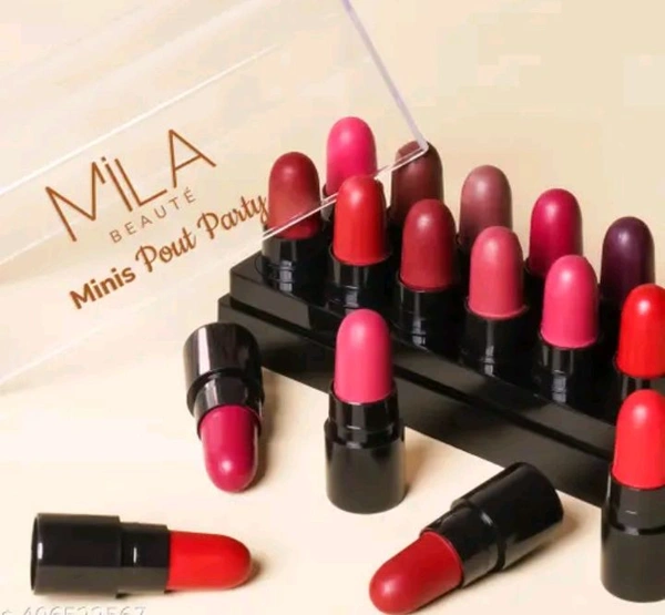 Minis Pout Party Lipstick, Long Lasting & Highly Pigmented, 12 Mini Pocket Fit Lipstick - Multicolor 
 - multicolor, Free Size