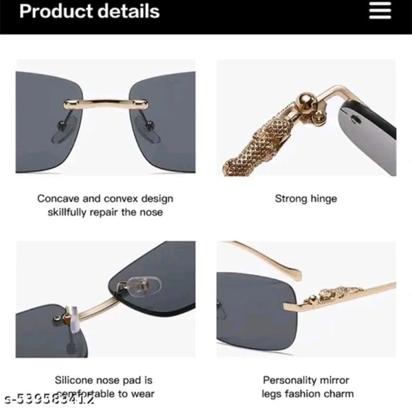 Mc Stan Rimless Men and Womens Sunglasses | Retro Luxury Gold Metal | Frameless Rectangle | Leopard Arms | Colored Lens Sun Glasses
Name: Mc Stan Rimless Men and Womens Sunglasses | Retro Luxury Gold Metal | Frameless Rectangle | Leopard Arms | Colored Lens Sun Glasses
 - Black, Free Size