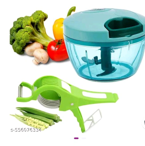  Pack of 2 Vegetable Chopper Handy and Compact Chopper with 3 Blades for Effortlessly Chopping Vegetables and Fruits (450 ml) + 1 Vegetable Slizzer Cutter for Kitchen
 - Free Size
