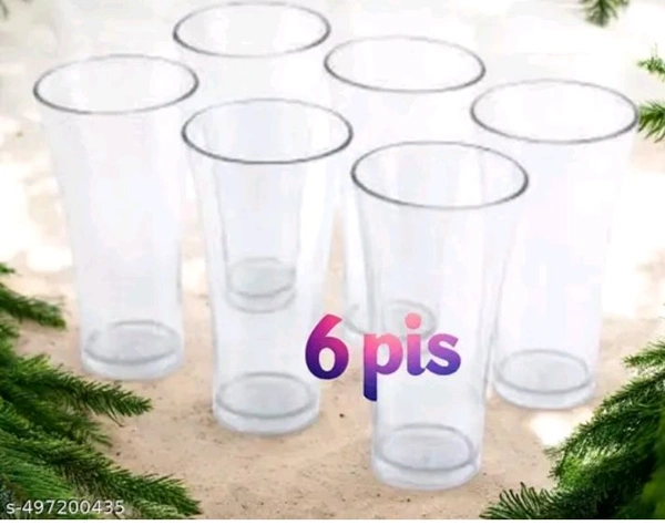 6 Pcs Unbreakable Transparent BPA Free Food Grade Plastic Fiber Drinking Water Glass Set, Juice Glass, Cocktail, Lassi, Soda, Milkshake, Beer Glass, Wine Glass Set 300 ml
 - Free size