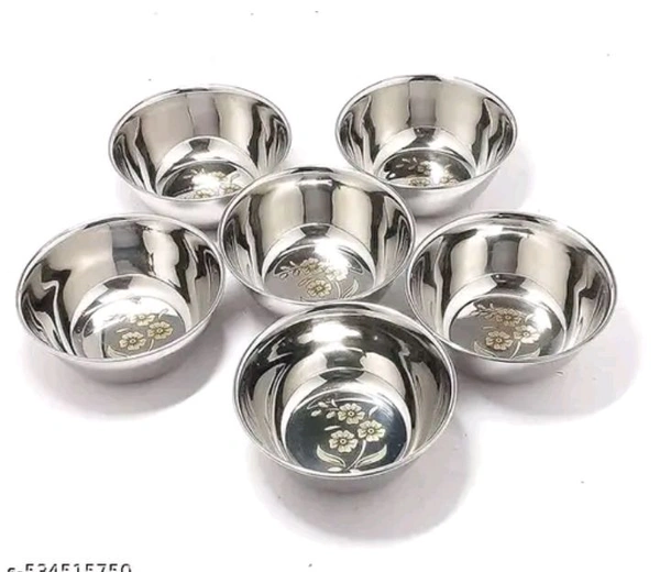Stainless Steel Serving Bowl Laser Print
Vegetable (B3) / Wati Set for Kitchen (, Size: 10 cm)
(Pack of 6, Steel)
 - Silver, Free Size