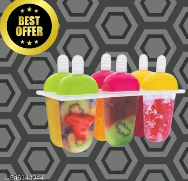 RIMOAL Plastic Reusable Popsicle Molds Ice Pop Makers Ice Pop Molds Kulfi Maker Mold , Candy Maker Plastic Popsicle Mold, Kids Ice Cream Tray Holder (Set of 6)
 - Free Size