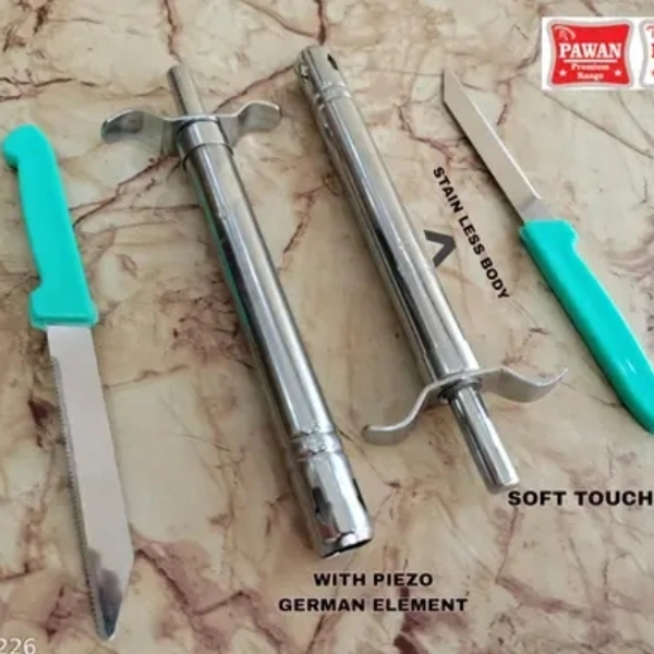 GAS LIGHTER 2PC SET Heavy Quality Stainless Steel Gas Lighter for Gas Stove, Kitchen, & Restaurant Use