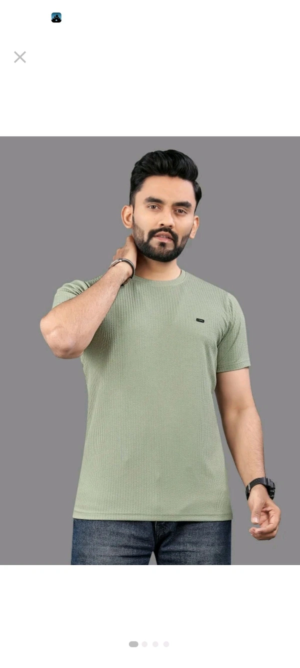 Men Self Design Round Neck Polycotton Purple T-Shirt - Jungle Mist, L