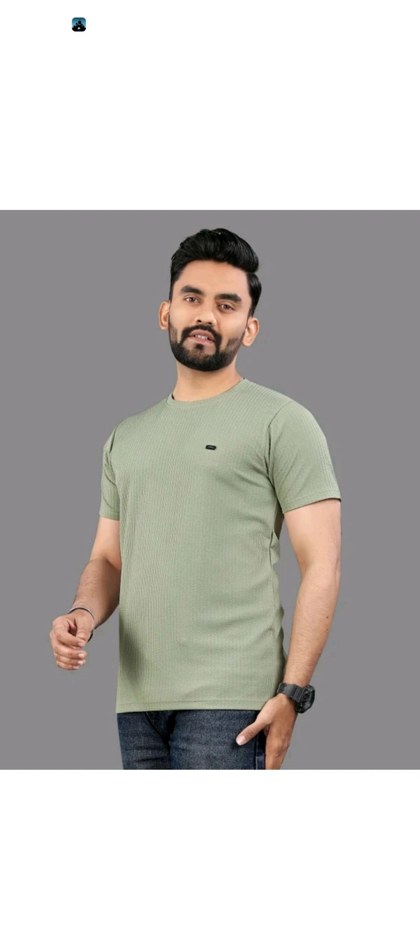 Men Self Design Round Neck Polycotton Purple T-Shirt - Jungle Mist, L