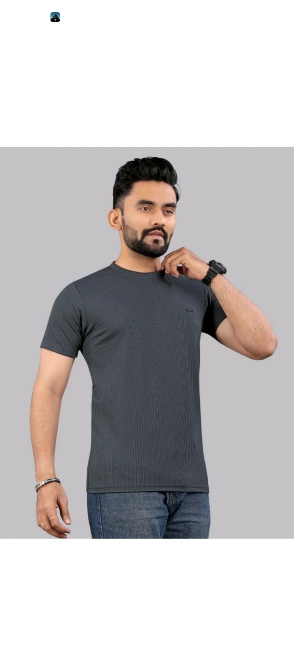 Men Self Design Round Neck Polycotton Purple T-Shirt - Black