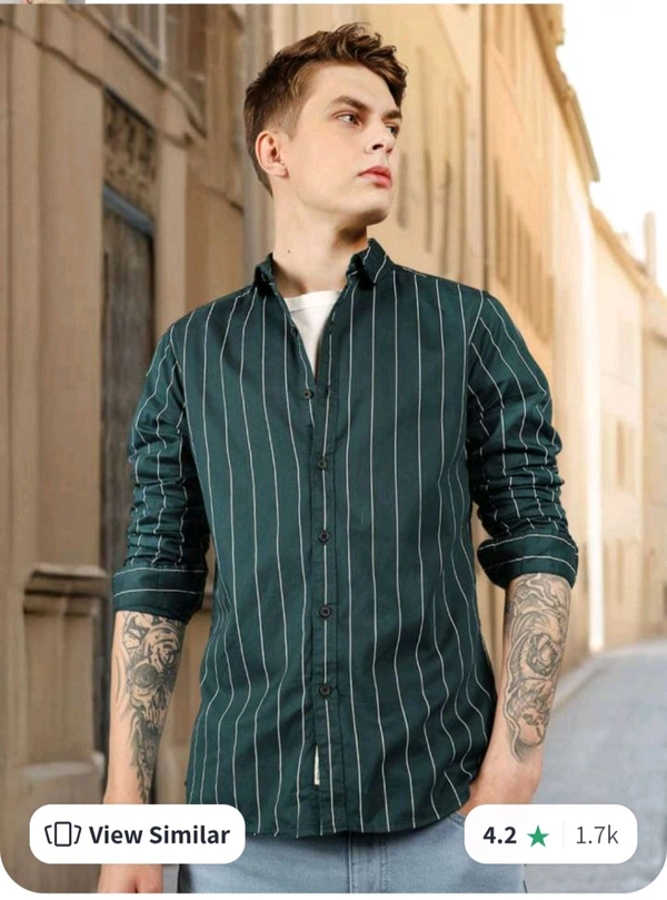 Men Green Slim Fit Striped Casual Shirt - Cyprus, M