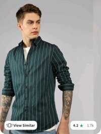 Men Green Slim Fit Striped Casual Shirt - Cyprus, M