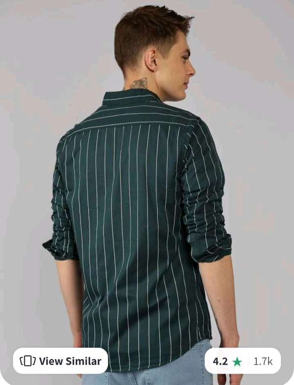 Men Green Slim Fit Striped Casual Shirt - Cyprus, M