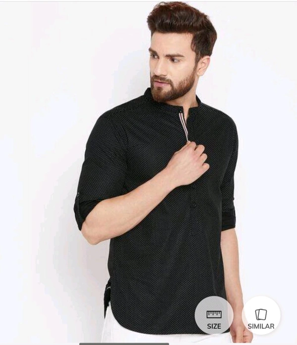 Micro Printed Regular Kurta - Black, M