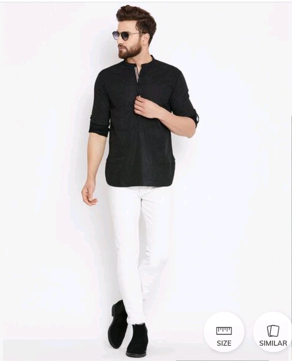 Micro Printed Regular Kurta - Black, M
