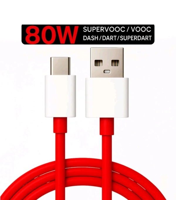 USB Type C Cable 8 A 1 m TPE 80W Compatible Data Sync Fast Charging Cable Supports Dash/Warp Charging - Red