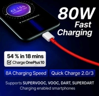 USB Type C Cable 8 A 1 m TPE 80W Compatible Data Sync Fast Charging Cable Supports Dash/Warp Charging - Red