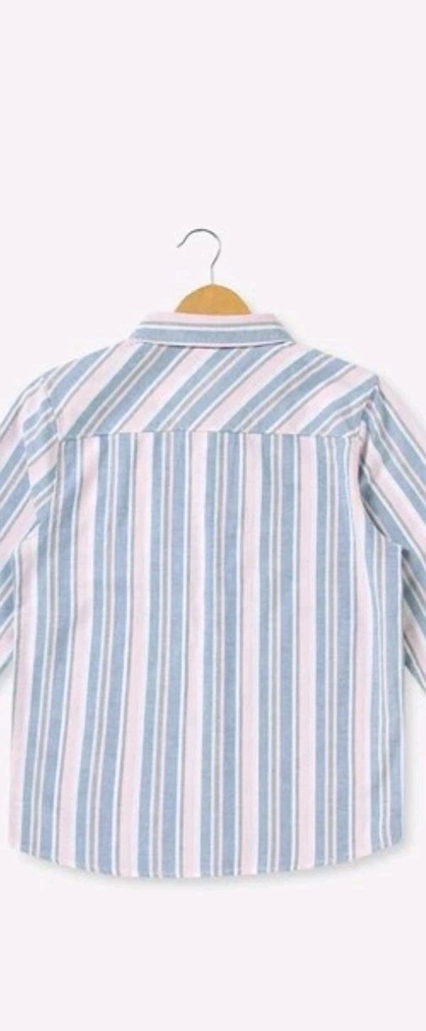 Boys Slim Fit Striped Button Down Collar Casual Shirt - White, L