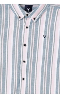 Boys Slim Fit Striped Button Down Collar Casual Shirt - White, L