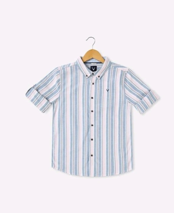 Boys Slim Fit Striped Button Down Collar Casual Shirt - White, XL