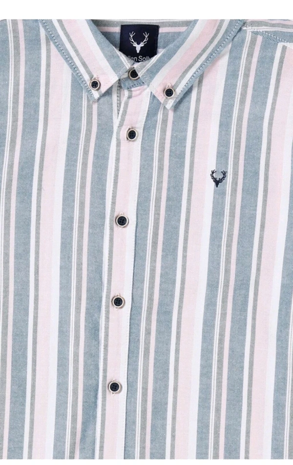 Boys Slim Fit Striped Button Down Collar Casual Shirt - White, XL
