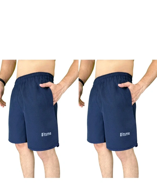 Pack of 2 Solid Men Dark Blue Gym Shorts - Navy Blue, XXL