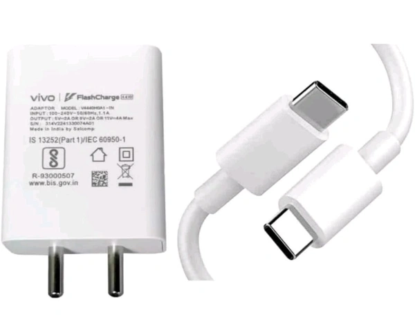 USB Type C Flash Charging Adaptor with Cable 44W Compatible with Vivo V27 Pro/V27/V27E V23/V25/V25E/V25 Pro/Y200/Y200E/T2X/T2 Pro/V29|lqoo Z6 Lite/Z6/Z7S/Z9X/Z9 5G/Z6X (44Watt Charger, White) - White