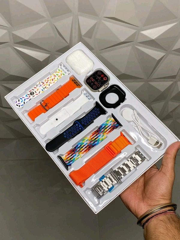  🔥 *I20 Ultra Max Suit combo* 🔥

*Pesa vasol combo*

*What's in box 📦:-*

• 1 wireless charger
• 7 different straps
• 1 series9 Dail
• 1 user manual
• 1 Airpods pro2
• 1 watch cover

*Specifications:-* 

    ✨ 2.03 Super amoled display 

- 7 In 1 Straps
- 45mm dial size
- with strap lock 
- 2.09 inch display 
- Wireless charger 
- premium quality - Web Orange, Free