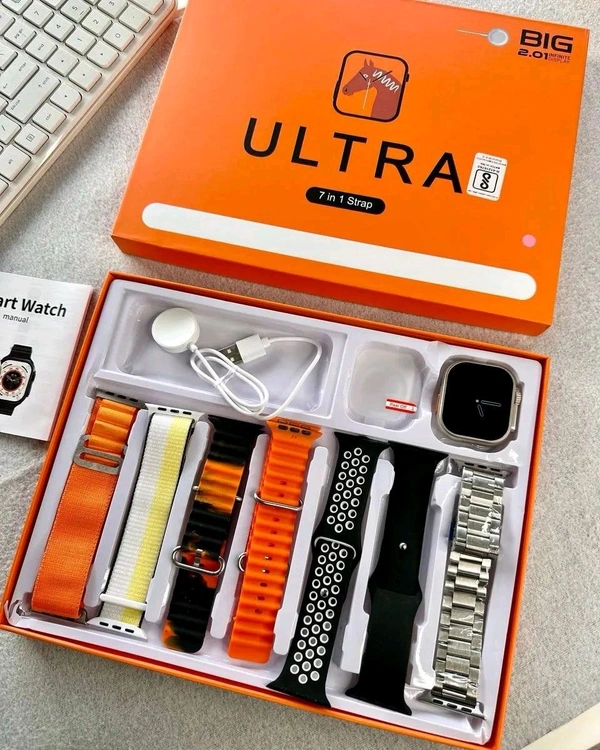 🔥 *7in1 strap watch ultra combo* 🔥
*Cheak price ✅✅ - White, Free