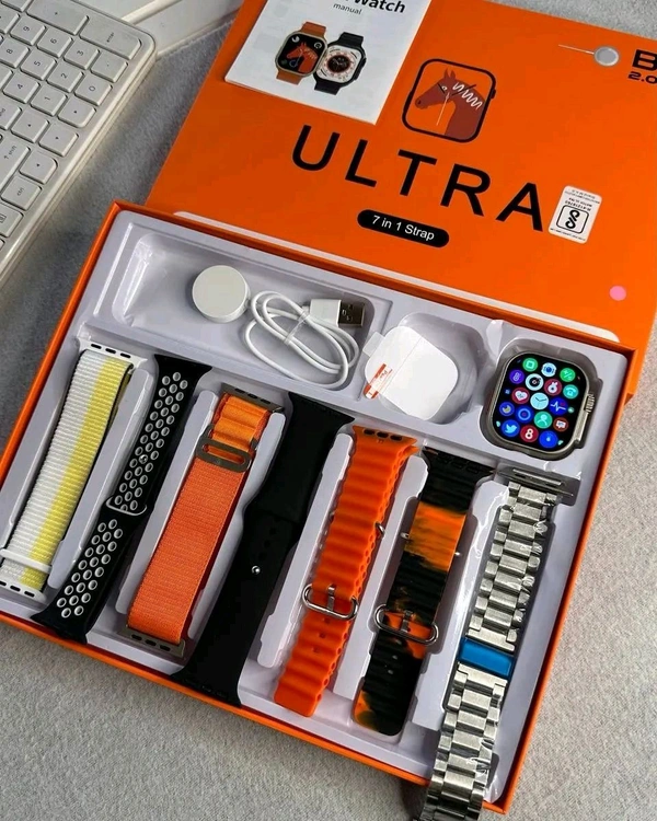 🔥 *7in1 strap watch ultra combo* 🔥
*Cheak price ✅✅ - White, Free